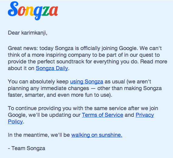 Songza joining Google